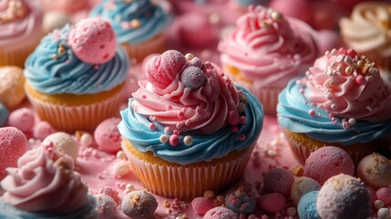 Colorful cupcakes adorned with vibrant frosting and decorations for a festive celebration
