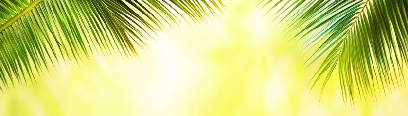 Tropical Palm Leaves Border on Blurred Yellow Background