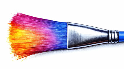 Fototapeta premium A Detailed Pencil Drawing of a Paintbrush with a Rainbow-Colored Bristles