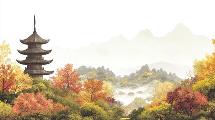 Autumn Serenity at Traditional Japanese Pagoda