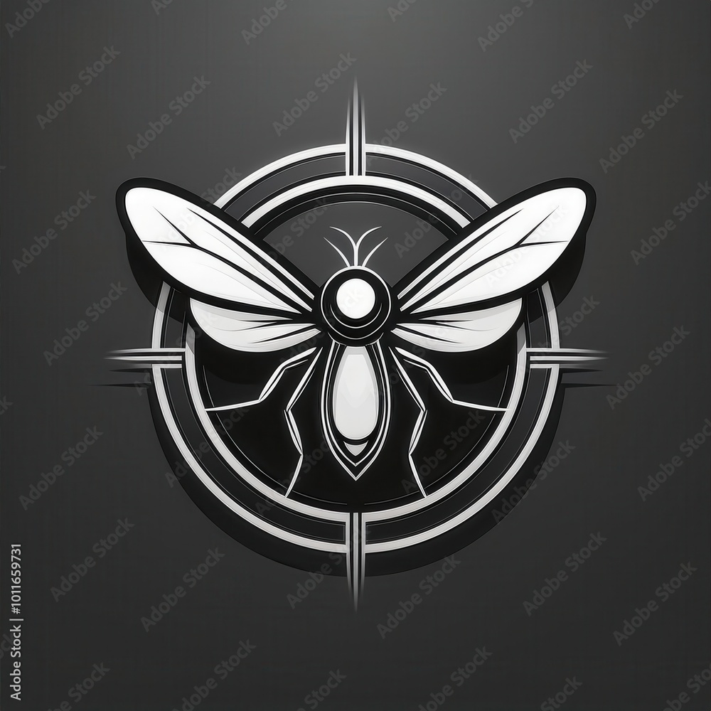 Poster minimalistic digital illustration of a cyan toned fly geometric wings on a dark teal background. mod