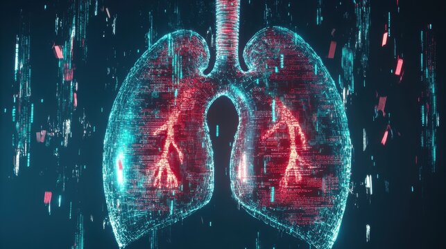 Futuristic Digital Lungs Concept in Matrix Style Data Stream