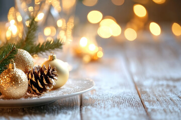Festive Christmas Table Arrangement, a beautifully decorated dining setting with holiday-themed ornaments, elegant tableware, and seasonal decor.