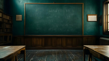 Dark Green Classroom Interior With Chalkboard - Illustration