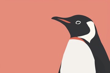 Fototapeta premium Minimalist penguin illustration on coral background
