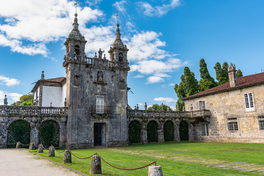 Tower of the church of the medieval complex of the Pazo de Oca in the province of Pontevedra, Galicia.