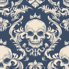 Skull Swirl Decorative Pattern  , free space text, copy space, copy space for text,