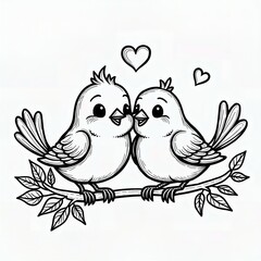 Love Birds on Branch Coloring Page