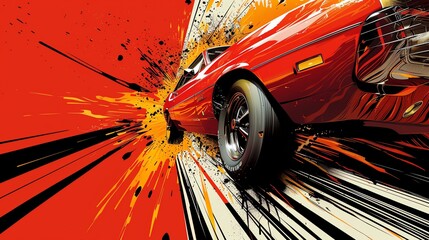 70s action movie poster with a blazing car crash, bold fonts and explosive fire imagery capturing dynamic energy