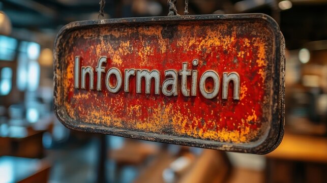 A rustic, vintage-styled information sign with a weathered appearance hangs prominently, capturing a blend of nostalgia and functional design in a modern setting