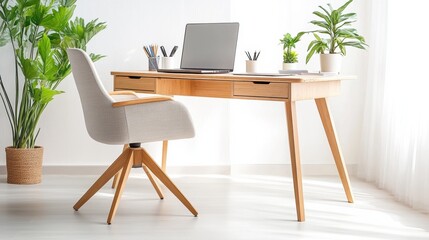 Modern Workspace with Plants and Natural Light