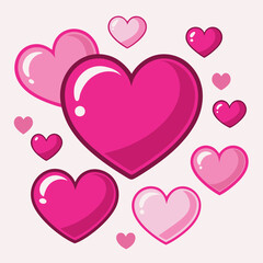 Heart shape design set, A set of pink color heart of various shapes vector illustration design.
