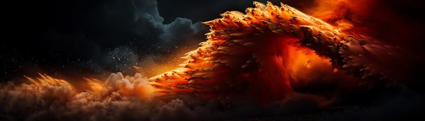 A fire tornado twisting through a barren landscape, intense and destructive energy captured