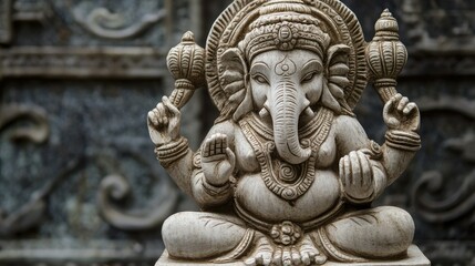 Obraz premium A traditional Indian sculpture in stone, no people, with copy space available for design or text.
