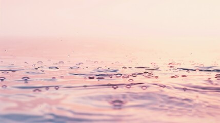 Soft light illuminates a rippling pink water surface, creating a dreamy, serene scene with delicate water drops.