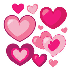 Heart shape design set, A set of pink color heart of various shapes vector illustration design.