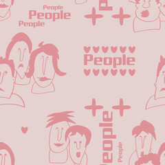 Seamless background with funny faces of anthropomorphic creatures. Humorous characters with different emotions