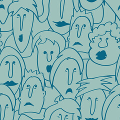 Seamless background with funny faces of anthropomorphic creatures. Humorous characters with different emotions