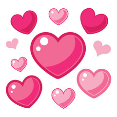 Heart shape design set, A set of pink color heart of various shapes vector illustration design.