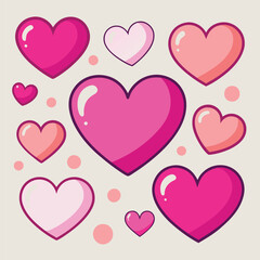 Heart shape design set, A set of pink color heart of various shapes vector illustration design.