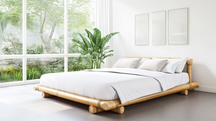 Bright and Minimalist Bamboo Bed in Modern Bedroom