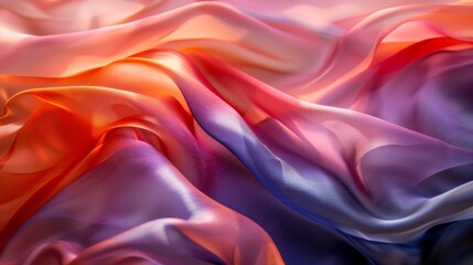 Obraz premium Richly colored silk fabric in shades of orange, red, and purple, artistically draped and illuminated to showcase its smooth and luxurious texture.