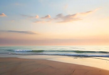 Obraz premium A serene and minimalistic coastal scene featuring soft waves gently lapping at the shoreline