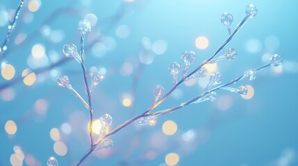 Fototapeta premium Small bulb branches with a blue bokeh background. 