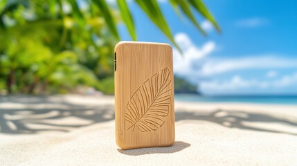 Natural Wooden Phone Case on Beach Sand