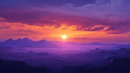 Fototapeta premium Purple Sunset Over Mountains