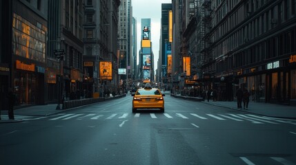 Obraz premium Rear View of Yellow Taxi in Times Square at Night