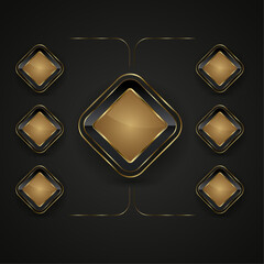 A Chart of three identical diamond-shaped icons positioned side by side. Each diamond has a golden, metallic appearance in the center.