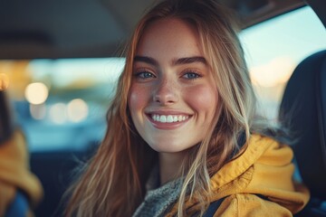Woman Sitting In Car With Friends, Generative AI