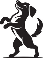 Black and white dog silhouette standing on hind legs, appearing to dance in a vector style