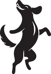 Black and white dog silhouette standing on hind legs, appearing to dance in a vector style