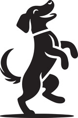 Fototapeta premium Black and white dog silhouette standing on hind legs, appearing to dance in a vector style