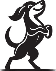 Fototapeta premium Black and white dog silhouette standing on hind legs, appearing to dance in a vector style