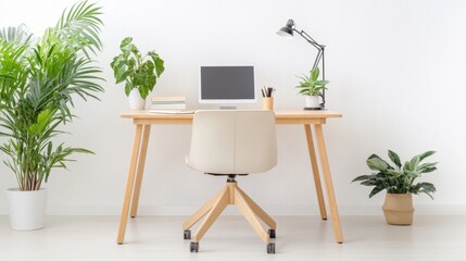 Modern Home Office with Plants and Contemporary Desk