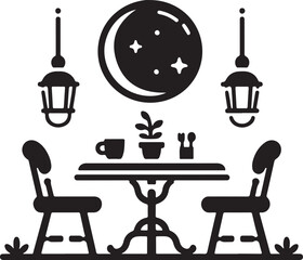 A Table and Chair silhouette vector art illustration