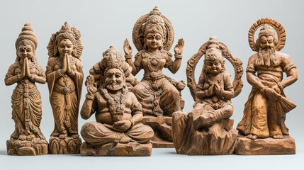 Obraz premium Hand-carved Indian sculptures with fine craftsmanship, no people, with room for text.
