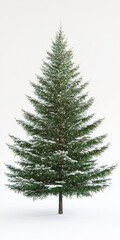 Fototapeta premium A beautiful snow-covered evergreen tree stands tall in a serene winter landscape. Its lush green needles contrast against the white snow. Perfect for holiday themes. AI