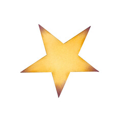 A yellow watercolor star isolated on a white background. Illustration of the night sky, astronomy. Halloween collection. Hand drawn. Magical. Suitable for invitations, posters, postcards, wrapping.