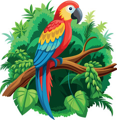 Fototapeta premium Colorful rainbow lorikeet with outstretched wings, sitting on a branch in a detailed vector illustration