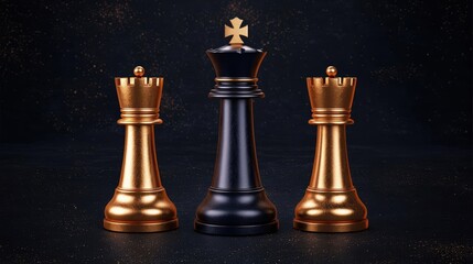 Stylish chess pieces on a dark background, perfect for strategic games and intellectual pursuits.