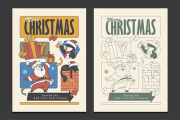 retro poster with Christmas-themed illustrations, vector illustration