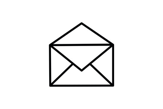 envelope icon, minimalist design, black and white, simple line art, open envelope, abstract representation, stationery theme