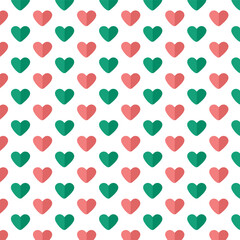 Christmas seamless pattern with hearts.Red and green heart repeat pattern isolated on white background.Vector graphic background.