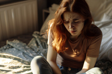 Obraz premium Woman with menstrual pain. Dysmenorrhea.