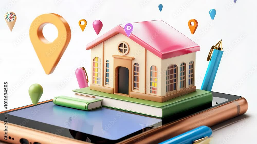 Poster a house is shown on a phone screen with a map and a pen