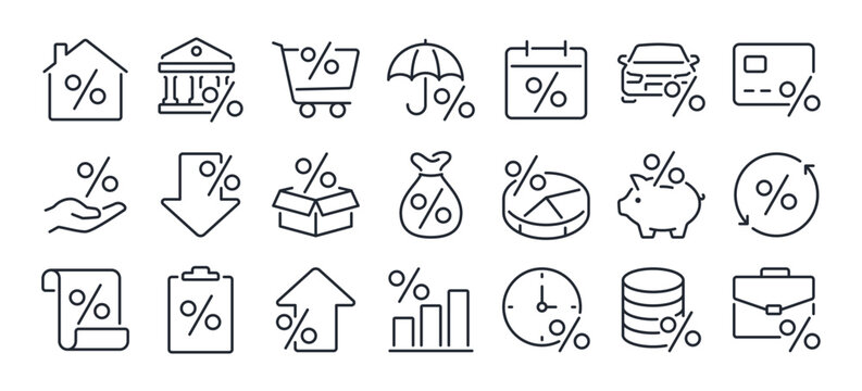 Loan interest rate editable stroke outline icon isolated on white background flat vector illustration. Pixel perfect. 64 x 64.